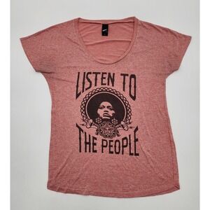 Obey Women Shirt L Pink Graphic Print Tee Logo Scoop Neck Pullover